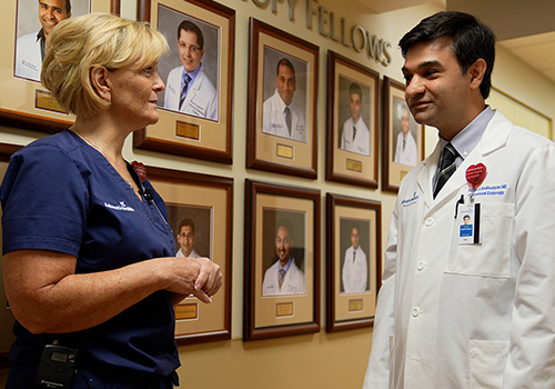 Rene Galloway, left, was the world’s first recipient of a new endoscopic procedure performed by AdventHealth gastroenterologist Kamibiz Kadkhodayan, MD, and his team.