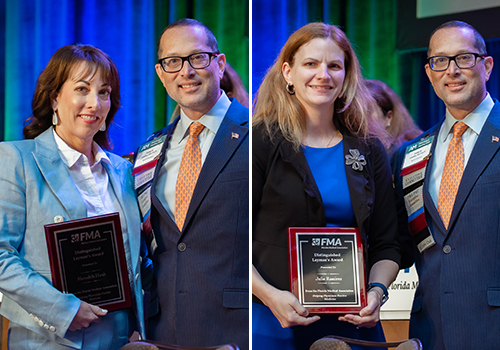 Meredith Hirsh, MBA, (left) and Julie Ramirez (right) receive their FMA Award